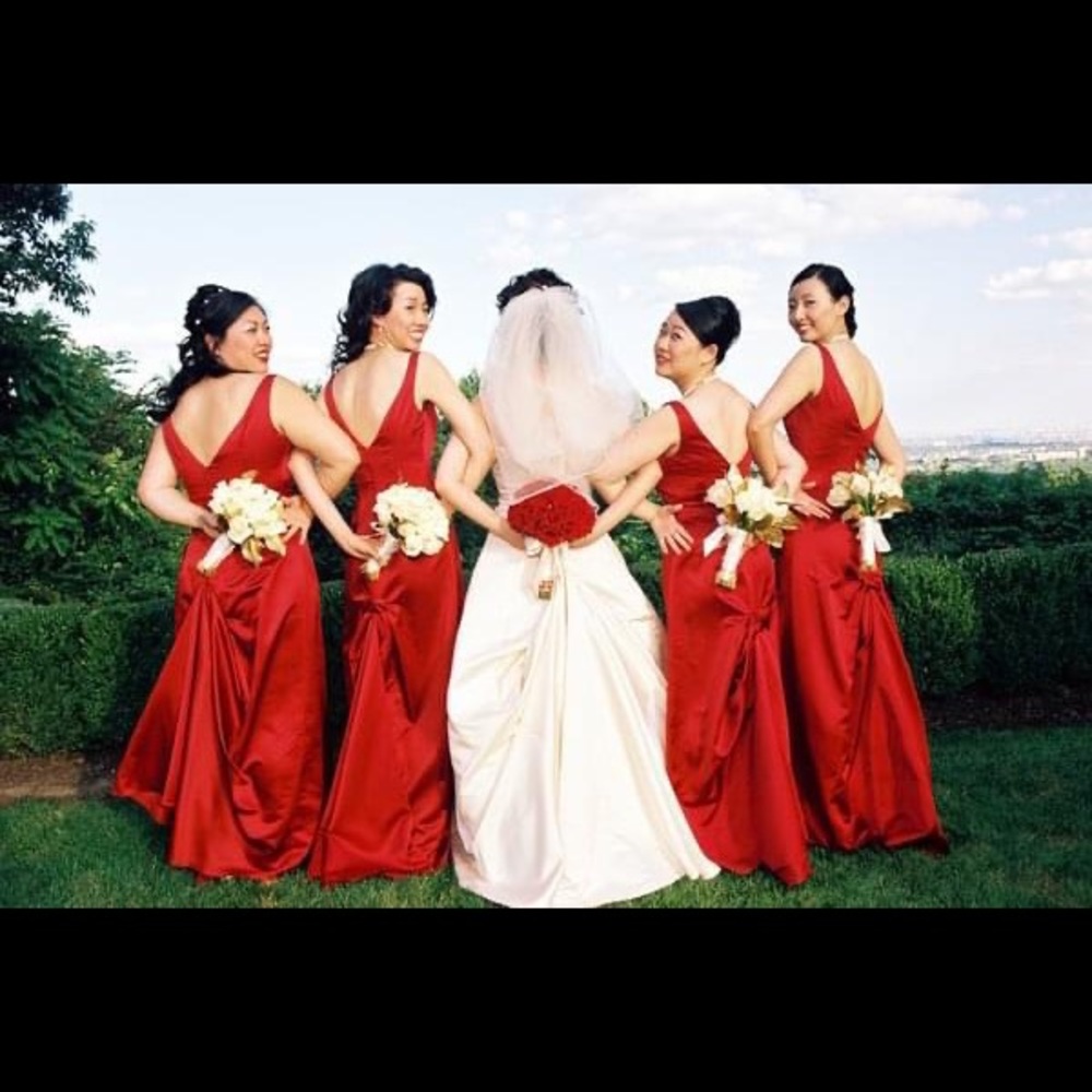 JORDAN red crimson satin gown with train